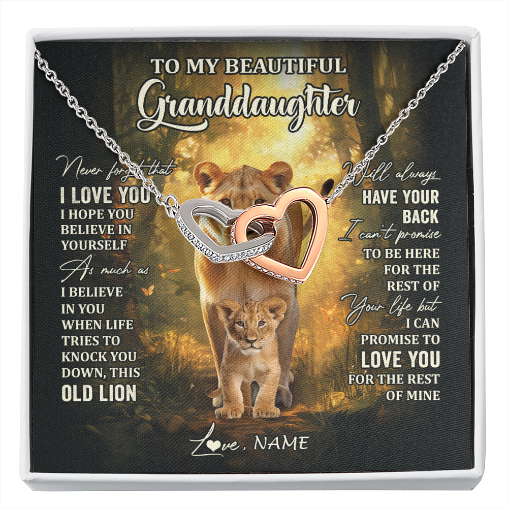 Interlocking Hearts Necklace Stainless Steel & Rose Gold Finish | 1 | Personalized To My Granddaughter Lion Necklace From Grandma Never Forget That I Love You Granddaughter Birthday Christmas Customized Gift Box Message Card | siriusteestore