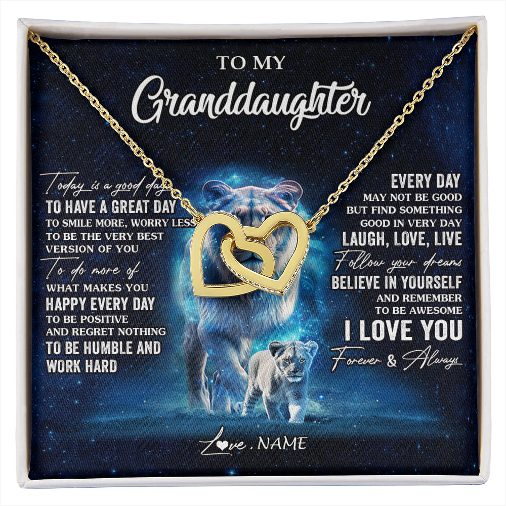 Interlocking Hearts Necklace 18K Yellow Gold Finish | 1 | Personalized To My Granddaughter Lion Necklace From Grandma Today Is A Good Day Granddaughter Gifts Birthday Christmas Customized Gift Box Message Card | siriusteestore