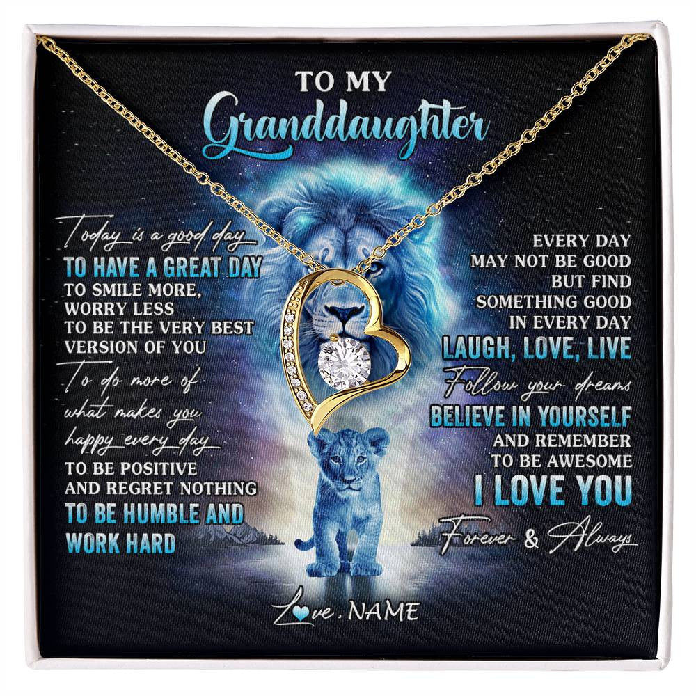 Forever Love Necklace 18K Yellow Gold Finish | 1 | Personalized To My Granddaughter Lion Necklace From Grandpa Every Day Laugh Love Live Granddaughter Birthday Christmas Customized Gift Box Message Card | siriusteestore