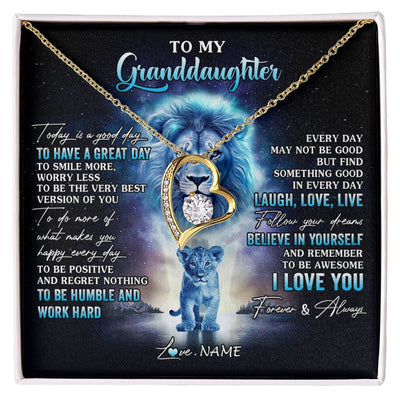 Forever Love Necklace 18K Yellow Gold Finish | 1 | Personalized To My Granddaughter Lion Necklace From Grandpa Every Day Laugh Love Live Granddaughter Birthday Christmas Customized Gift Box Message Card | siriusteestore