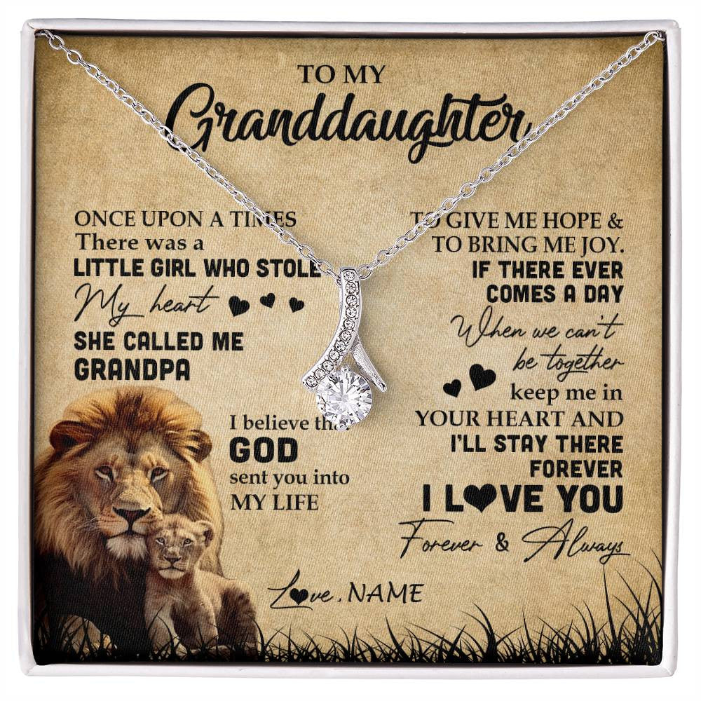 Alluring Beauty Necklace | Personalized To My Granddaughter Lion Necklace From Grandpa I'll Stay There Forever Grandchild Birthday Graduation Christmas Customized Gift Box Message Card | siriusteestore