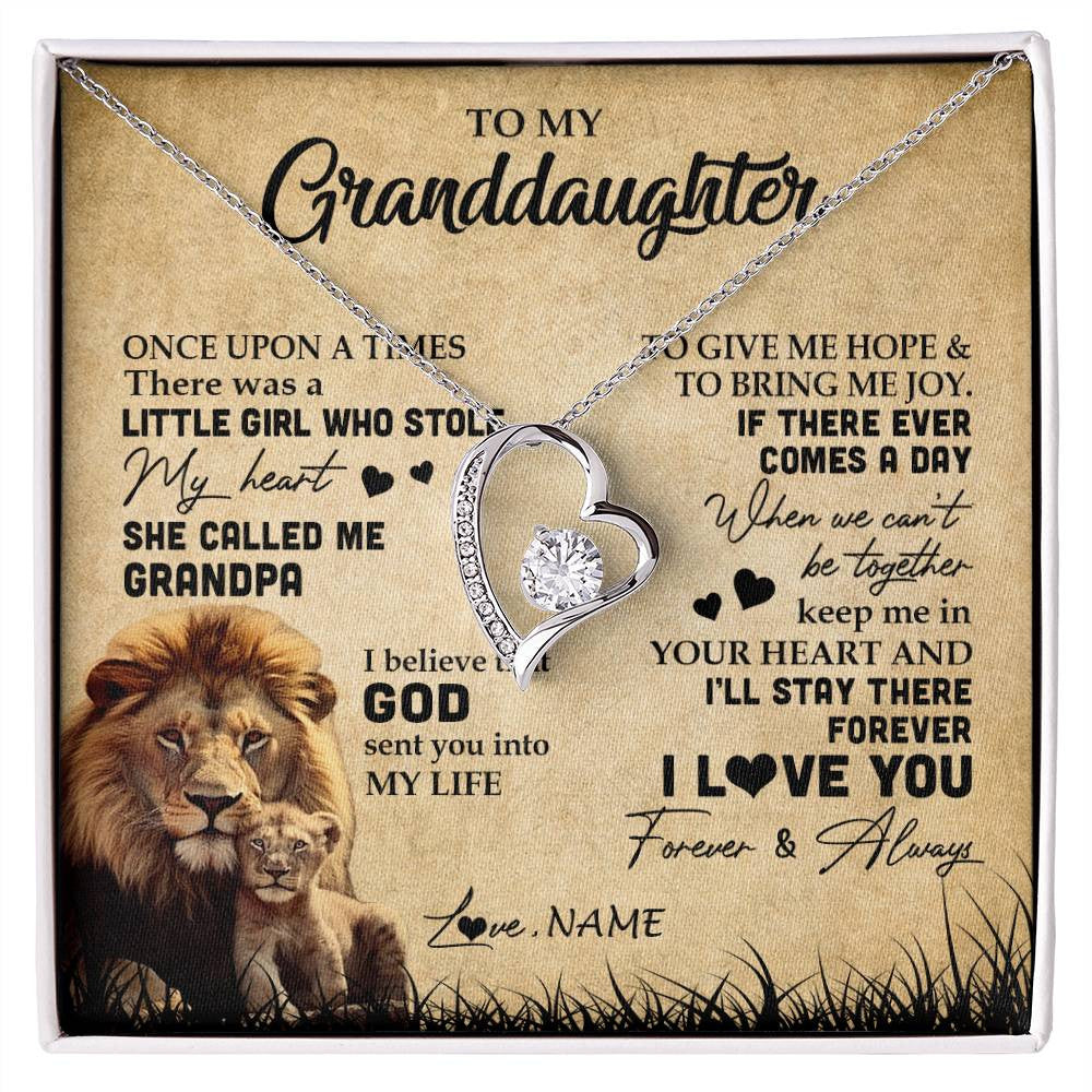 Forever Love Necklace | Personalized To My Granddaughter Lion Necklace From Grandpa I'll Stay There Forever Grandchild Birthday Graduation Christmas Customized Gift Box Message Card | siriusteestore