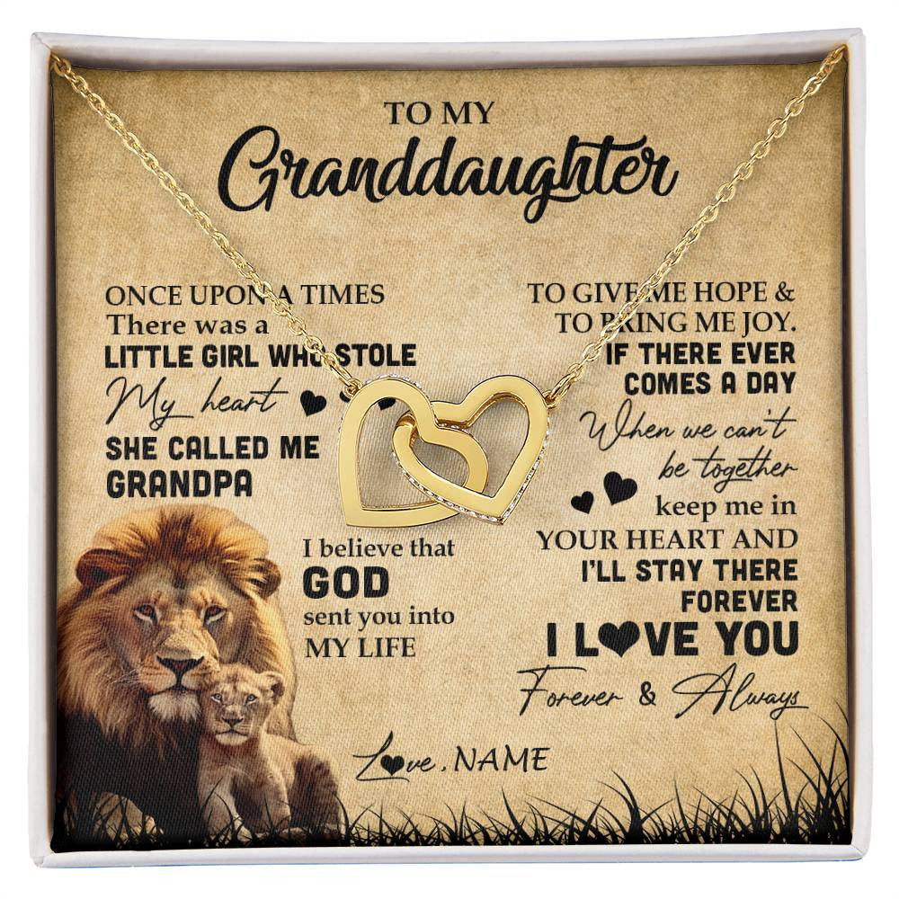 Interlocking Hearts Necklace 18K Yellow Gold Finish | Personalized To My Granddaughter Lion Necklace From Grandpa I'll Stay There Forever Grandchild Birthday Graduation Christmas Customized Gift Box Message Card | siriusteestore