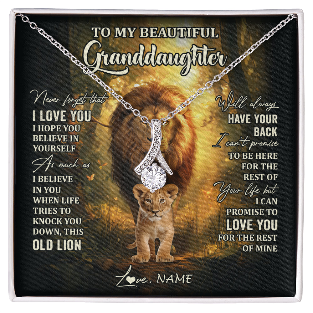 Alluring Beauty Necklace 14K White Gold Finish | 1 | Personalized To My Granddaughter Lion Necklace From Grandpa Never Forget That I Love You Granddaughter Birthday Christmas Customized Gift Box Message Card | siriusteestore