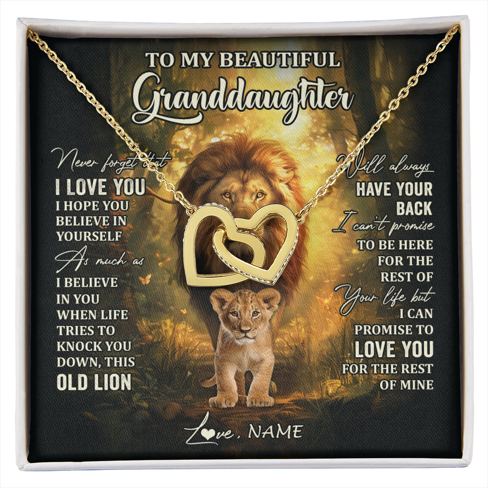Interlocking Hearts Necklace 18K Yellow Gold Finish | 1 | Personalized To My Granddaughter Lion Necklace From Grandpa Never Forget That I Love You Granddaughter Birthday Christmas Customized Gift Box Message Card | siriusteestore