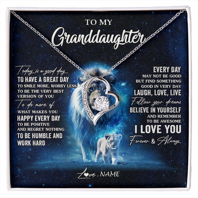 Forever Love Necklace 14K White Gold Finish | 1 | Personalized To My Granddaughter Lion Necklace From Grandpa Today Is A Good Day Granddaughter Gifts Birthday Christmas Customized Gift Box Message Card | siriusteestore