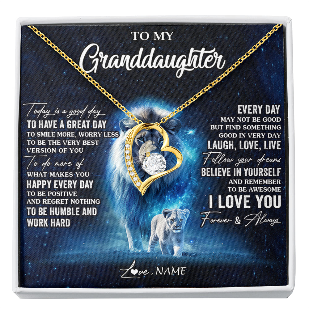 Forever Love Necklace 18K Yellow Gold Finish | 1 | Personalized To My Granddaughter Lion Necklace From Grandpa Today Is A Good Day Granddaughter Gifts Birthday Christmas Customized Gift Box Message Card | siriusteestore
