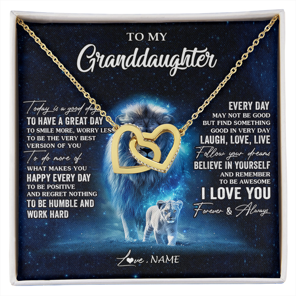 Interlocking Hearts Necklace 18K Yellow Gold Finish | 1 | Personalized To My Granddaughter Lion Necklace From Grandpa Today Is A Good Day Granddaughter Gifts Birthday Christmas Customized Gift Box Message Card | siriusteestore