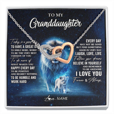 Interlocking Hearts Necklace Stainless Steel & Rose Gold Finish | 1 | Personalized To My Granddaughter Lion Necklace From Grandpa Today Is A Good Day Granddaughter Gifts Birthday Christmas Customized Gift Box Message Card | siriusteestore