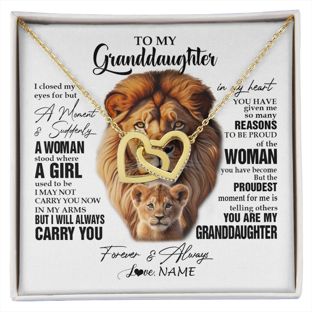 Interlocking Hearts Necklace 18K Yellow Gold Finish | 1 | Personalized To My Granddaughter Lion Necklace From Papa Grandpa I Closed My Eyes Great Granddaughter Birthday Gifts Christmas Customized Gift Box Message Card | siriusteestore