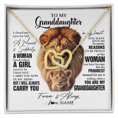 Interlocking Hearts Necklace 18K Yellow Gold Finish | 1 | Personalized To My Granddaughter Lion Necklace From Papa Grandpa I Closed My Eyes Great Granddaughter Birthday Gifts Christmas Customized Gift Box Message Card | siriusteestore