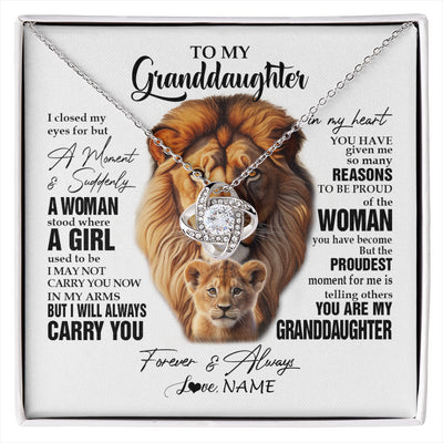 Love Knot Necklace 14K White Gold Finish | 1 | Personalized To My Granddaughter Lion Necklace From Papa Grandpa I Closed My Eyes Great Granddaughter Birthday Gifts Christmas Customized Gift Box Message Card | siriusteestore