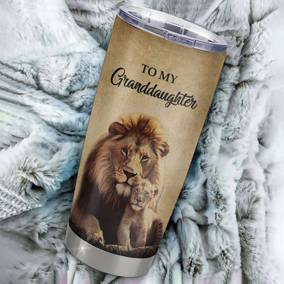 Personalized To My Granddaughter Lion Tumbler From Grandpa Stainless Steel Cup I'll Stay There Forever Granddaughter Birthday Graduation Christmas Travel Mug | siriusteestore