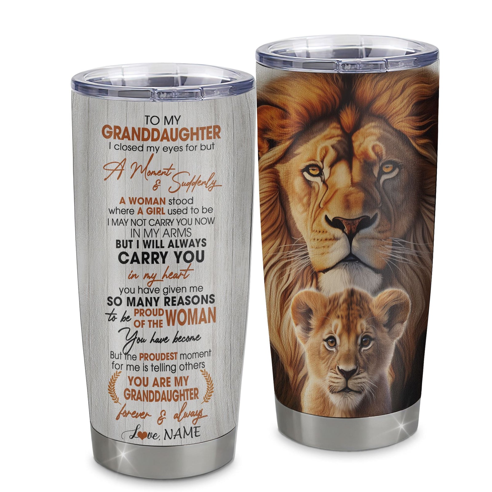 Personalized To My Granddaughter Lion Tumbler From Papa Grandpa I Closed My Eyes Great Granddaughter Birthday Gifts Graduation Christmas Custom Travel Mug | siriusteestore