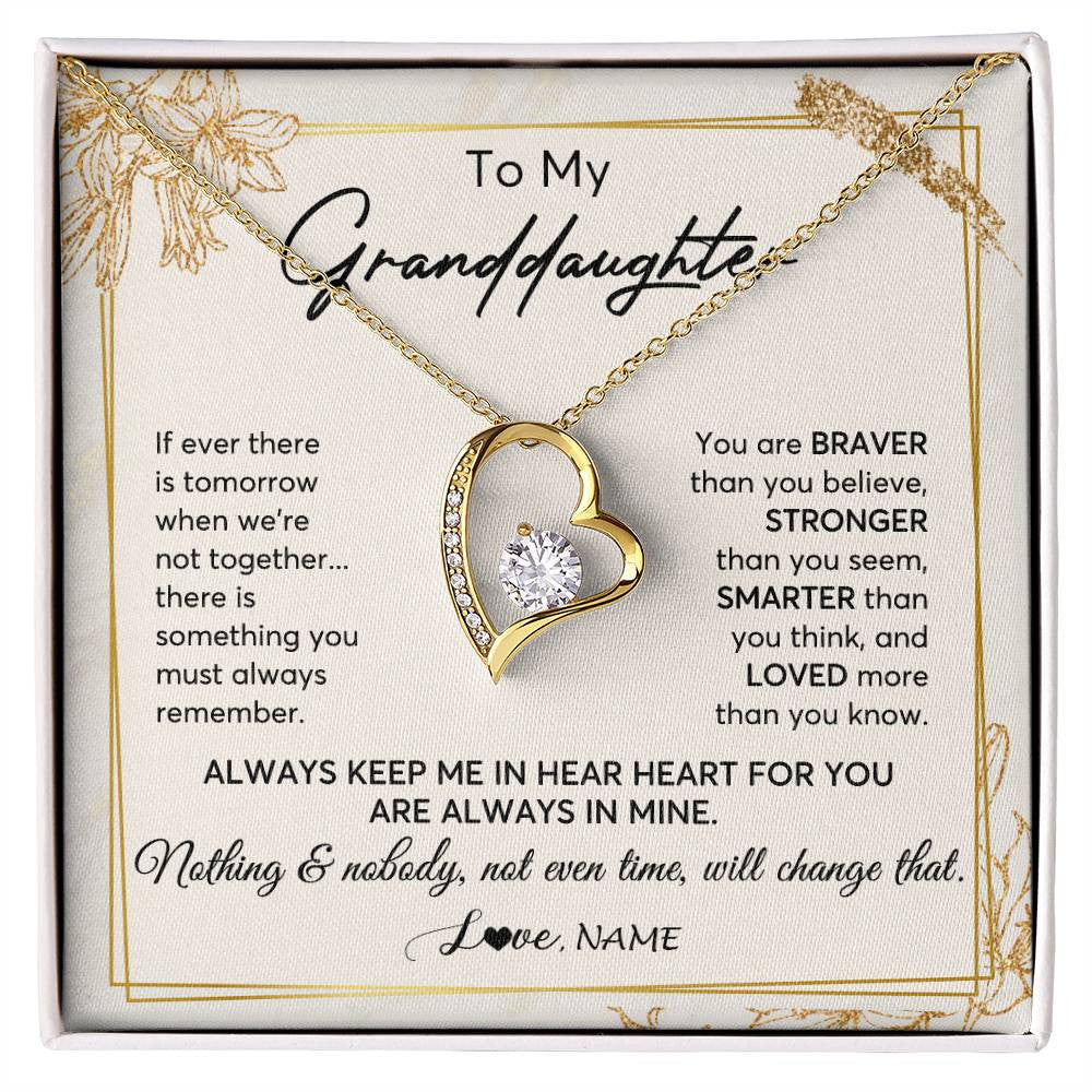Forever Love Necklace 18K Yellow Gold Finish | 1 | Personalized To My Granddaughter Necklace From Grandma Always Keep Me In Your Heart Granddaughter Birthday Graduation Christmas Customized Gift Box Message Card | siriusteestore