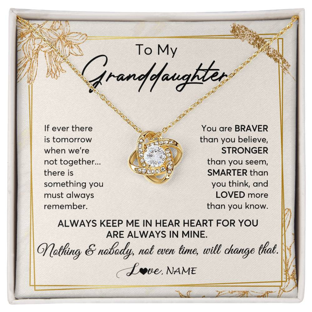 Love Knot Necklace 18K Yellow Gold Finish | 1 | Personalized To My Granddaughter Necklace From Grandma Always Keep Me In Your Heart Granddaughter Birthday Graduation Christmas Customized Gift Box Message Card | siriusteestore