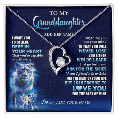 Forever Love Necklace 14K White Gold Finish | 1 | Personalized To My Granddaughter Necklace From Grandma Believe Your Heart Granddaughter Gift Birthday Graduation Christmas Customized Gift Box Message Card | siriusteestore.myshopify
