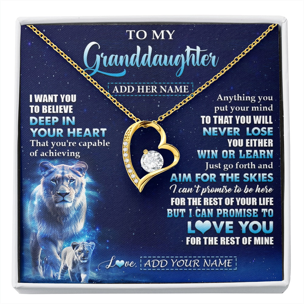 Forever Love Necklace 18K Yellow Gold Finish | 1 | Personalized To My Granddaughter Necklace From Grandma Believe Your Heart Granddaughter Gift Birthday Graduation Christmas Customized Gift Box Message Card | siriusteestore.myshopify