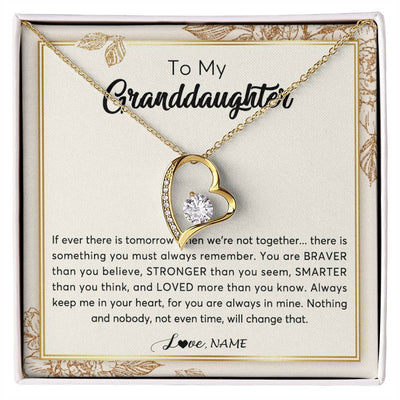 Forever Love Necklace 18K Yellow Gold Finish | Personalized To My Granddaughter Necklace From Grandma Braver Stronger Smarter Loved Granddaughter Jewelry Birthday Christmas Customized Gift Box Message Card | siriusteestore