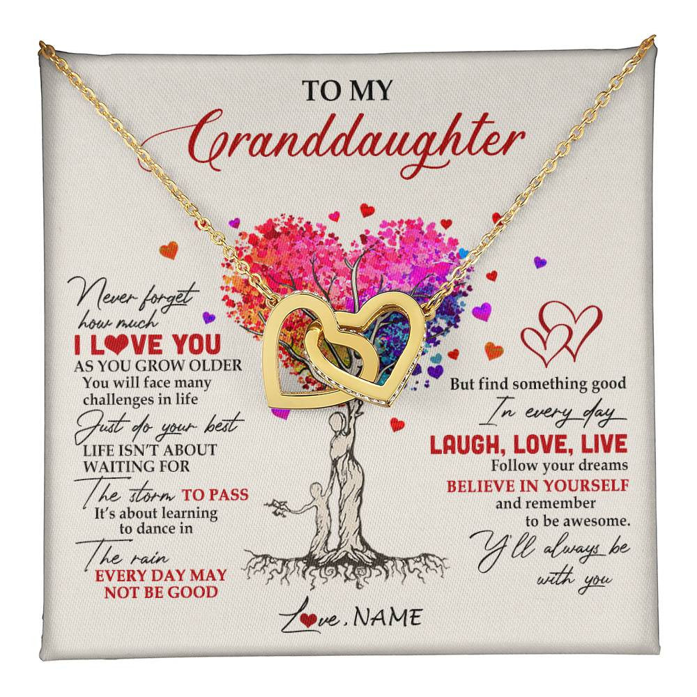 Interlocking Hearts Necklace 18K Yellow Gold Finish | 1 | Personalized To My Granddaughter Necklace From Grandma Colorful Tree Never Forget I Love You Granddaughter Birthday Christmas Customized Gift Box Message Card | siriusteestore