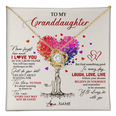 Love Knot Necklace 18K Yellow Gold Finish | 1 | Personalized To My Granddaughter Necklace From Grandma Colorful Tree Never Forget I Love You Granddaughter Birthday Christmas Customized Gift Box Message Card | siriusteestore