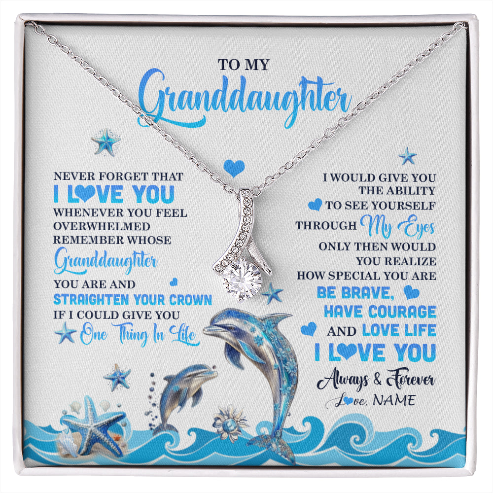 Alluring Beauty Necklace 14K White Gold Finish | 1 | Personalized To My Granddaughter Necklace From Grandma Dophin Never Forget I Love You Granddaughter Birthday Gifts Christmas Customized Gift Box Message Card | siriusteestore