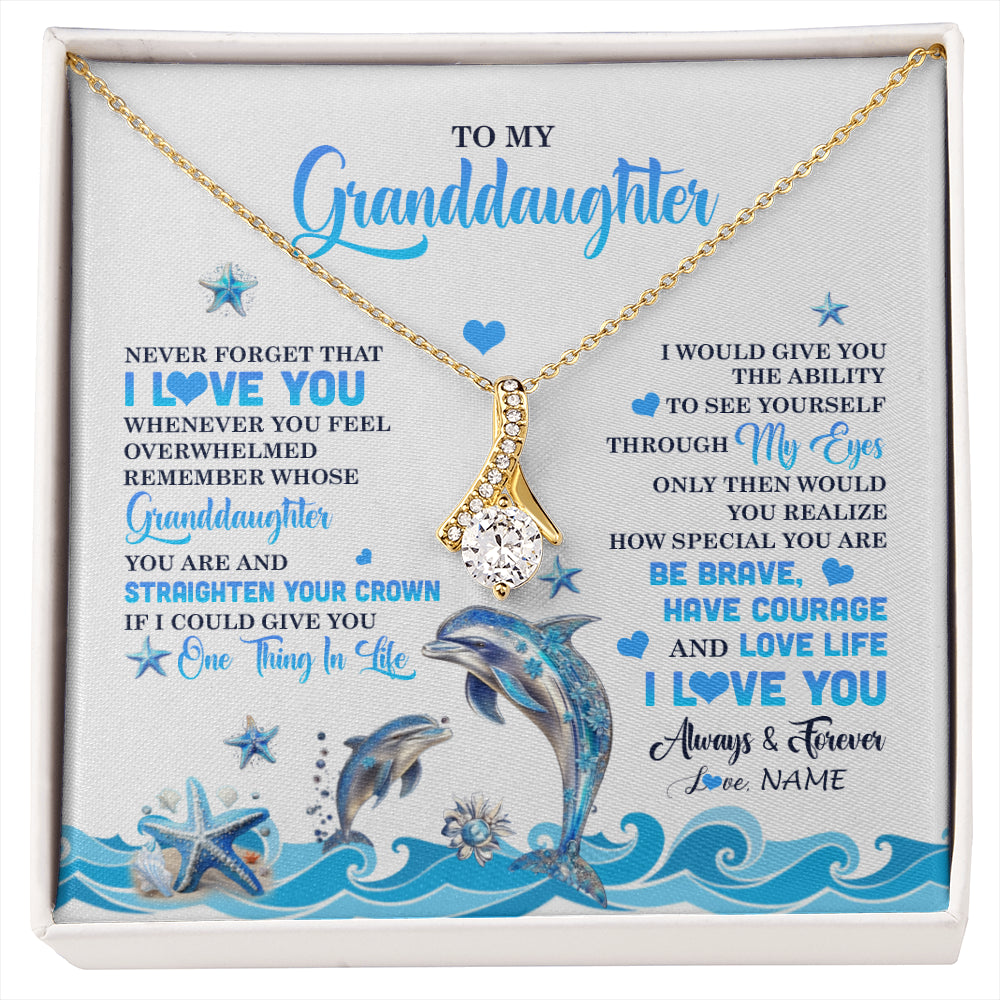 Alluring Beauty Necklace 18K Yellow Gold Finish | 1 | Personalized To My Granddaughter Necklace From Grandma Dophin Never Forget I Love You Granddaughter Birthday Gifts Christmas Customized Gift Box Message Card | siriusteestore