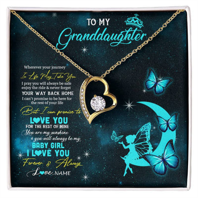 Forever Love Necklace 18K Yellow Gold Finish | 1 | Personalized To My Granddaughter Necklace From Grandma Fairy Silhouette Fantasy Moon Granddaughter Birthday Christmas Customized Gift Box Message Card | siriusteestore