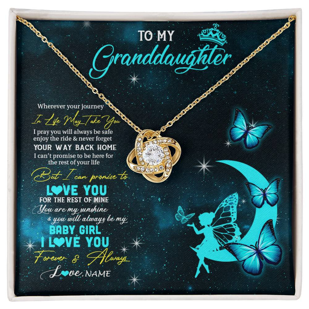 Love Knot Necklace 18K Yellow Gold Finish | 1 | Personalized To My Granddaughter Necklace From Grandma Fairy Silhouette Fantasy Moon Granddaughter Birthday Christmas Customized Gift Box Message Card | siriusteestore