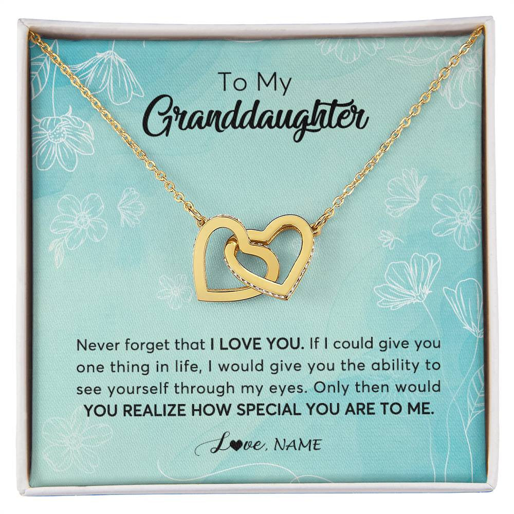 Interlocking Hearts Necklace 18K Yellow Gold Finish | 1 | Personalized To My Granddaughter Necklace From Grandma Flower Never Forget I Love You Granddaughter Jewelry Graduation Birthday Customized Gift Box Message Card | siriusteestore