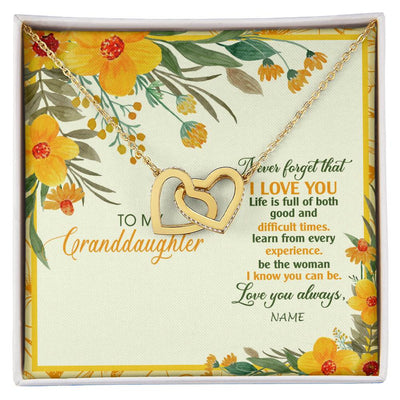 Interlocking Hearts Necklace 18K Yellow Gold Finish | Personalized To My Granddaughter Necklace From Grandma Flower Never Forget That I Love You Granddaughter Birthday Christmas Customized Gift Box Message Card | siriusteestore
