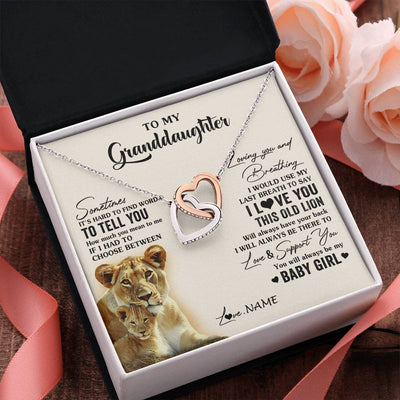 Interlocking Hearts Necklace Stainless Steel & Rose Gold Finish | 2 | Personalized To My Granddaughter Necklace From Grandma Gigi I Love You This Old Lion Granddaughter Birthday Christmas Customized Gift Box Message Card | siriusteestore