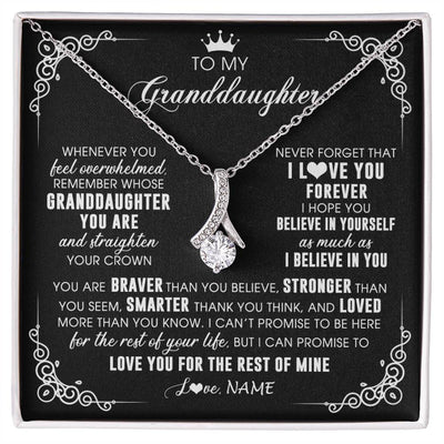Alluring Beauty Necklace 14K White Gold Finish | 1 | Personalized To My Granddaughter Necklace From Grandma Gigi Inspirational Strength Granddaughter Birthday Jewelry Christmas Customized Gift Box Message Card | siriusteestore