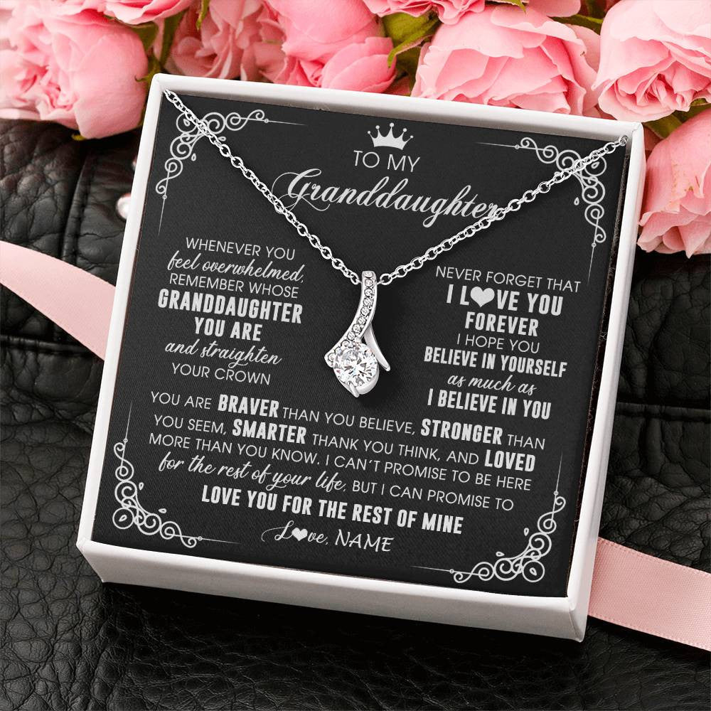 Alluring Beauty Necklace 14K White Gold Finish | 2 | Personalized To My Granddaughter Necklace From Grandma Gigi Inspirational Strength Granddaughter Birthday Jewelry Christmas Customized Gift Box Message Card | siriusteestore