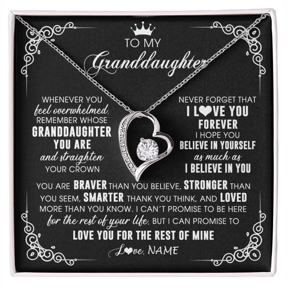 Forever Love Necklace 14K White Gold Finish | 1 | Personalized To My Granddaughter Necklace From Grandma Gigi Inspirational Strength Granddaughter Birthday Jewelry Christmas Customized Gift Box Message Card | siriusteestore