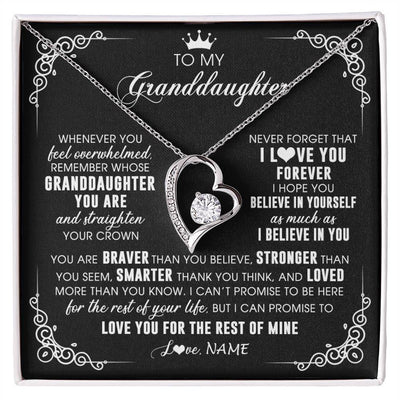 Forever Love Necklace 14K White Gold Finish | 1 | Personalized To My Granddaughter Necklace From Grandma Gigi Inspirational Strength Granddaughter Birthday Jewelry Christmas Customized Gift Box Message Card | siriusteestore