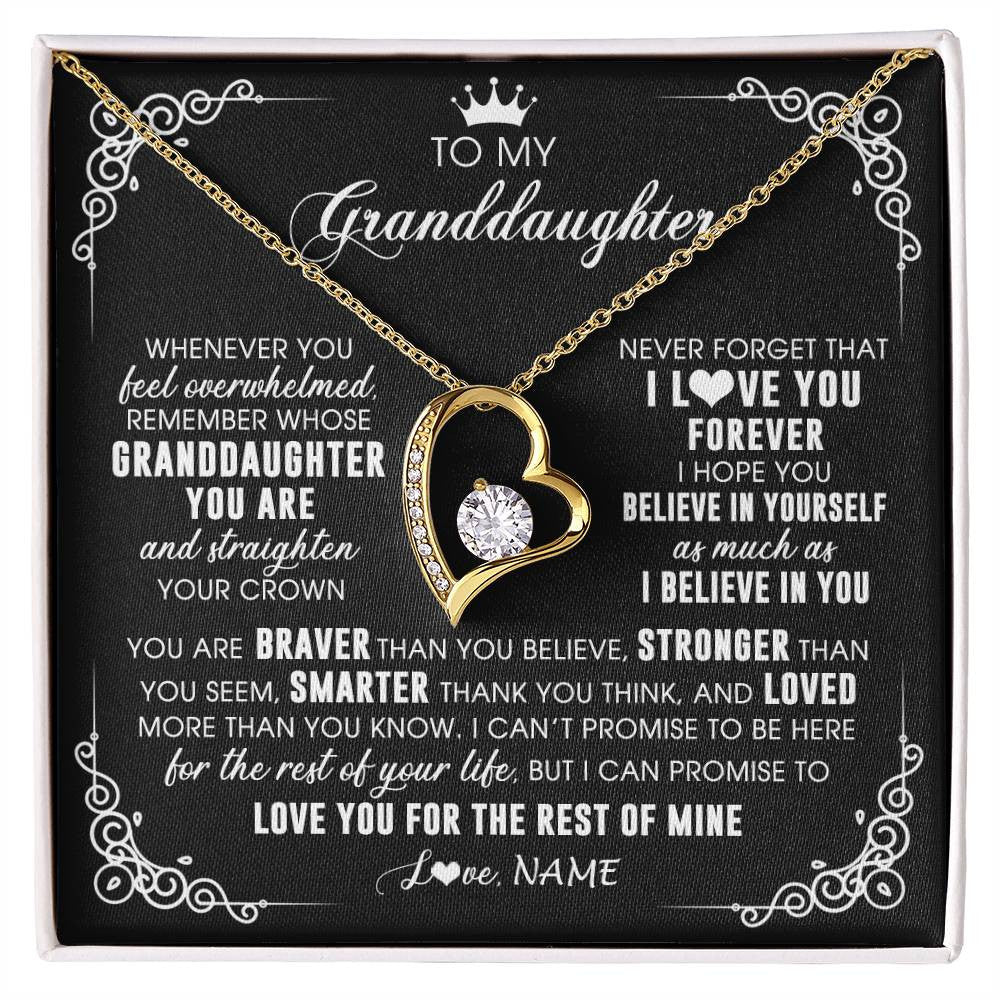 Forever Love Necklace 18K Yellow Gold Finish | 1 | Personalized To My Granddaughter Necklace From Grandma Gigi Inspirational Strength Granddaughter Birthday Jewelry Christmas Customized Gift Box Message Card | siriusteestore