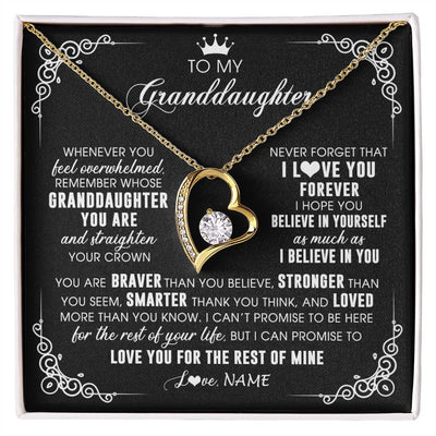 Forever Love Necklace 18K Yellow Gold Finish | 1 | Personalized To My Granddaughter Necklace From Grandma Gigi Inspirational Strength Granddaughter Birthday Jewelry Christmas Customized Gift Box Message Card | siriusteestore