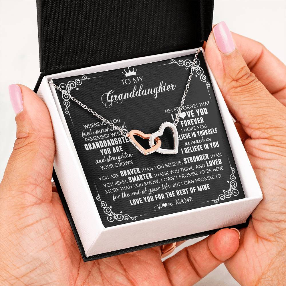 Interlocking Hearts Necklace Stainless Steel & Rose Gold Finish | 2 | Personalized To My Granddaughter Necklace From Grandma Gigi Inspirational Strength Granddaughter Birthday Jewelry Christmas Customized Gift Box Message Card | siriusteestore