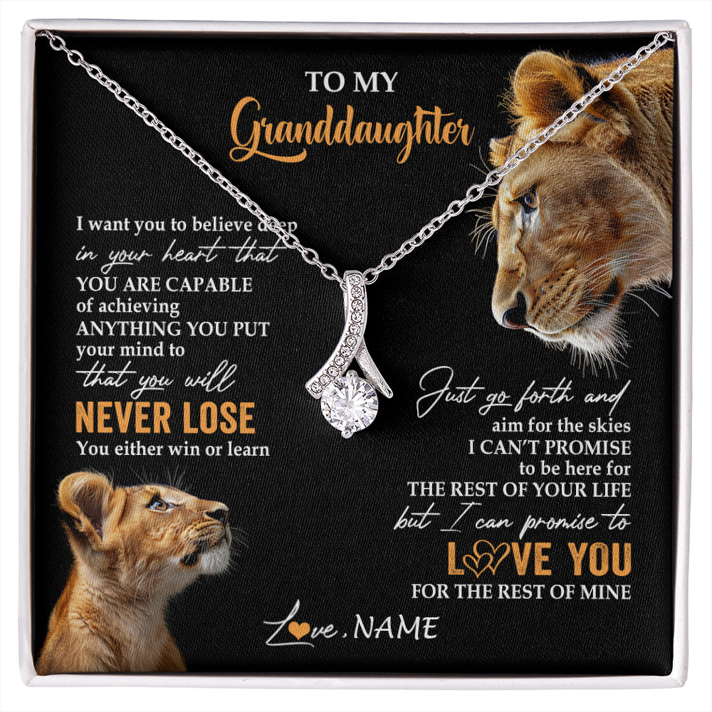 Alluring Beauty Necklace 14K White Gold Finish | 1 | Personalized To My Granddaughter Necklace From Grandma Gigi You Will Never Lose Lion Granddaughter Birthday Gifts Christmas Customized Gift Box Message Card | siriusteestore