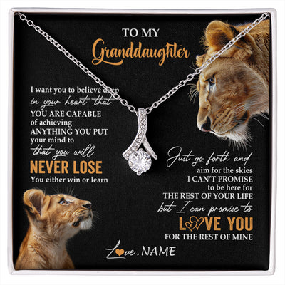 Alluring Beauty Necklace 14K White Gold Finish | 1 | Personalized To My Granddaughter Necklace From Grandma Gigi You Will Never Lose Lion Granddaughter Birthday Gifts Christmas Customized Gift Box Message Card | siriusteestore