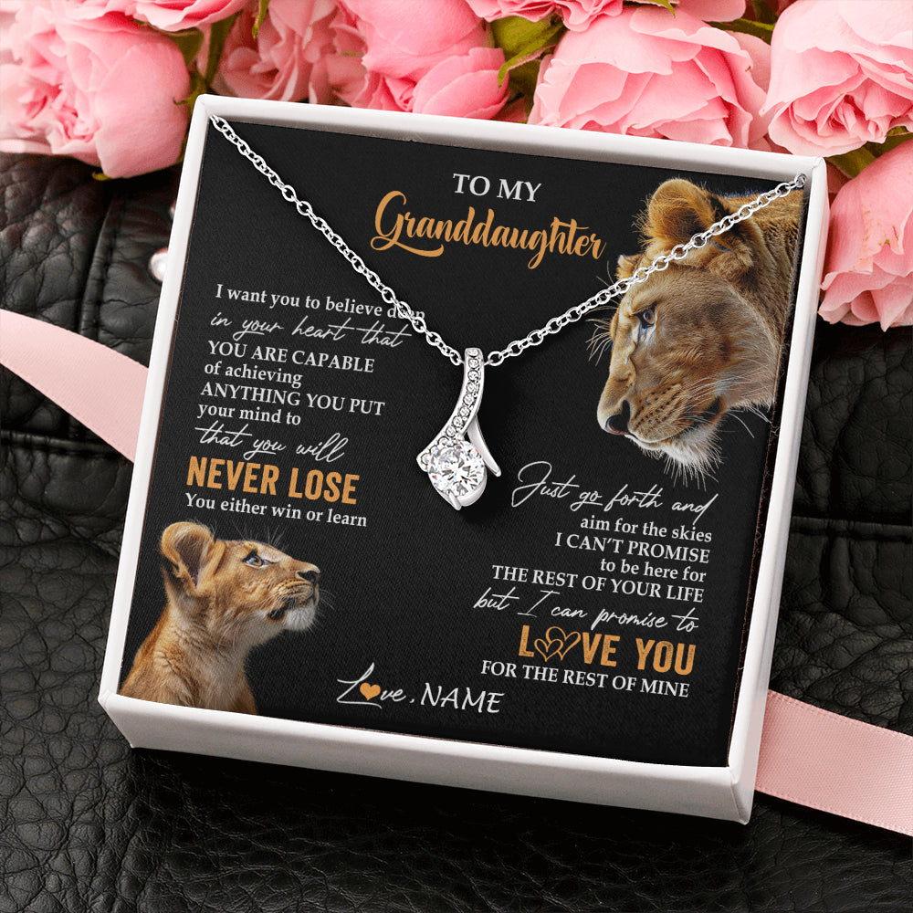 Alluring Beauty Necklace 14K White Gold Finish | 2 | Personalized To My Granddaughter Necklace From Grandma Gigi You Will Never Lose Lion Granddaughter Birthday Gifts Christmas Customized Gift Box Message Card | siriusteestore