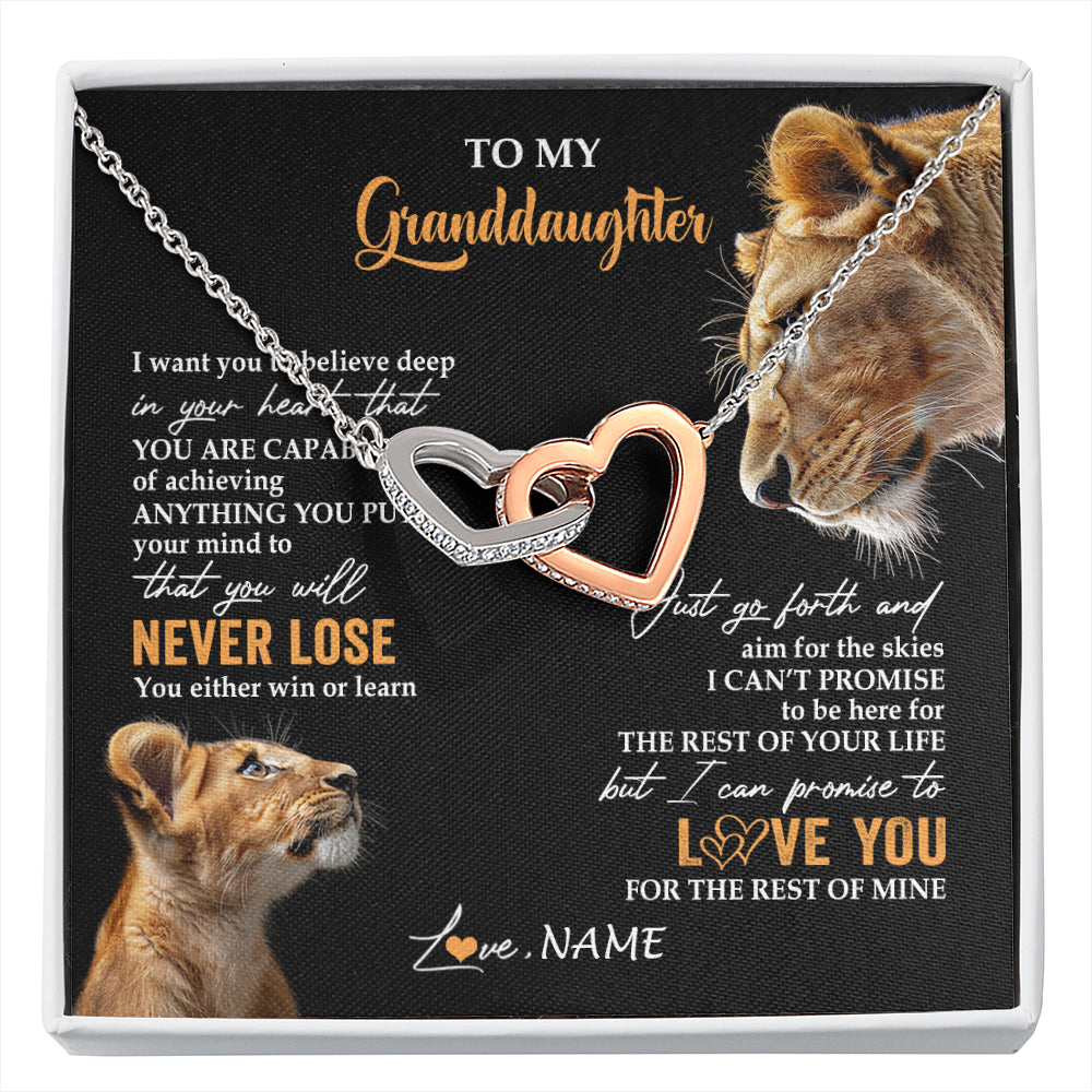 Interlocking Hearts Necklace Stainless Steel & Rose Gold Finish | 1 | Personalized To My Granddaughter Necklace From Grandma Gigi You Will Never Lose Lion Granddaughter Birthday Gifts Christmas Customized Gift Box Message Card | siriusteestore