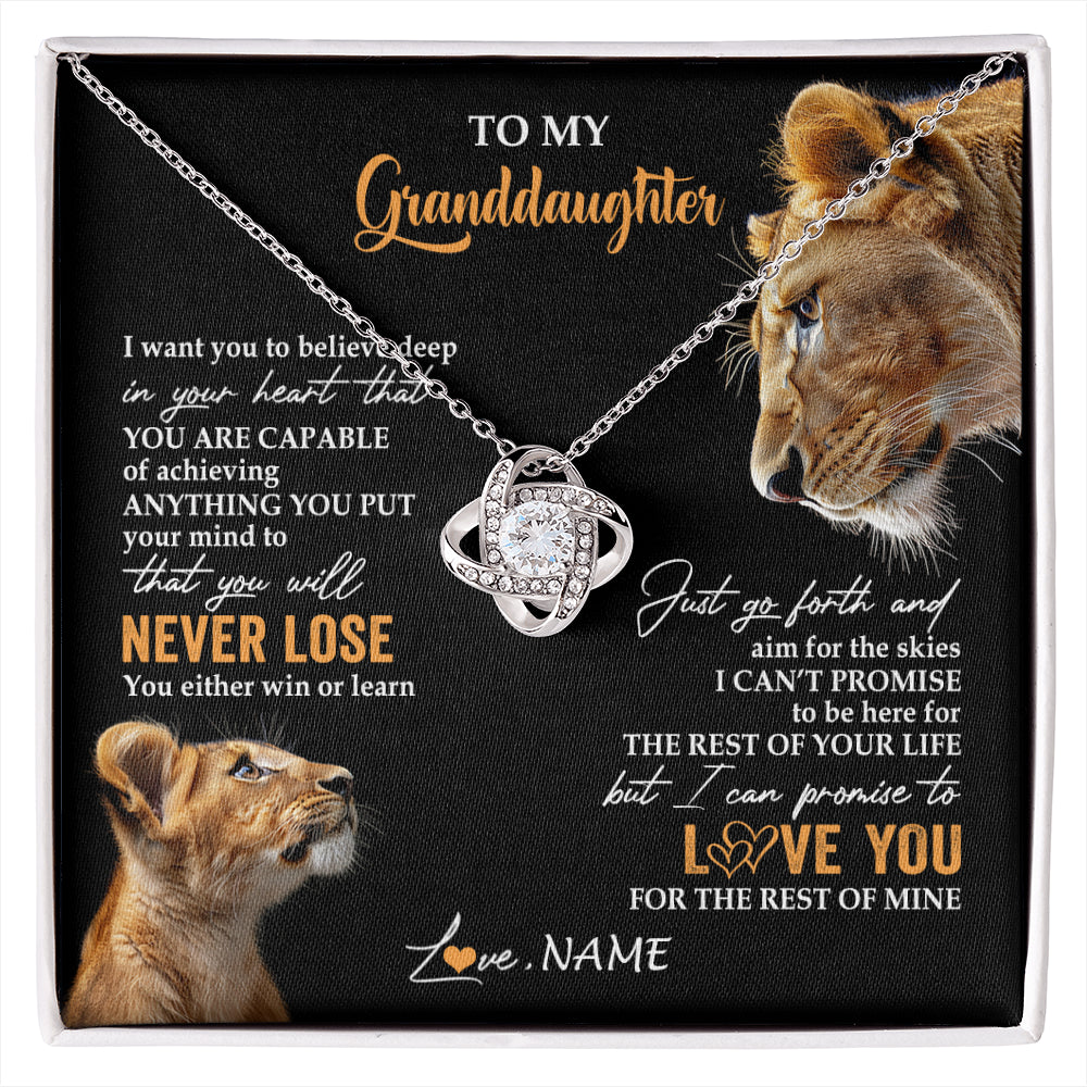 Love Knot Necklace 14K White Gold Finish | 1 | Personalized To My Granddaughter Necklace From Grandma Gigi You Will Never Lose Lion Granddaughter Birthday Gifts Christmas Customized Gift Box Message Card | siriusteestore