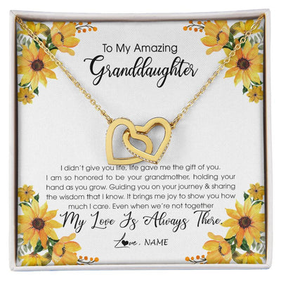 Interlocking Hearts Necklace 18K Yellow Gold Finish | Personalized To My Granddaughter Necklace From Grandma Grandmother My Love Is Always There Granddaughter Birthday Christmas Customized Gift Box Message Card | siriusteestore
