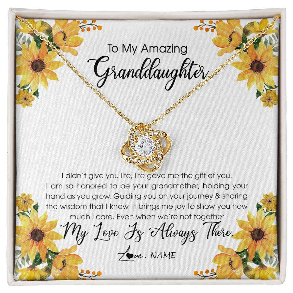 Love Knot Necklace 18K Yellow Gold Finish | Personalized To My Granddaughter Necklace From Grandma Grandmother My Love Is Always There Granddaughter Birthday Christmas Customized Gift Box Message Card | siriusteestore