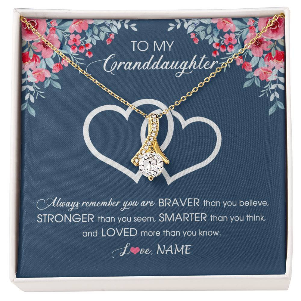 Alluring Beauty Necklace 18K Yellow Gold Finish | Personalized To My Granddaughter Necklace From Grandma Grandpa Braver Stronger Smarter Loved Granddaughter Jewelry Birthday Christmas Customized Message Card | siriusteestore