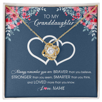 Love Knot Necklace 18K Yellow Gold Finish | Personalized To My Granddaughter Necklace From Grandma Grandpa Braver Stronger Smarter Loved Granddaughter Jewelry Birthday Christmas Customized Message Card | siriusteestore