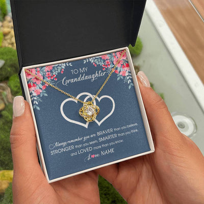 Love Knot Necklace 18K Yellow Gold Finish | Personalized To My Granddaughter Necklace From Grandma Grandpa Braver Stronger Smarter Loved Granddaughter Jewelry Birthday Christmas Customized Message Card | siriusteestore