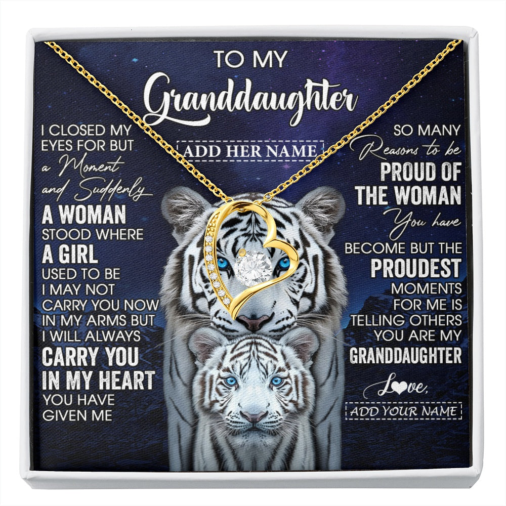 Forever Love Necklace 18K Yellow Gold Finish | 1 | Personalized To My Granddaughter Necklace From Grandma Grandpa I Close My Eyes White Tiger Granddaughter Birthday Gift Christmas Gift Box Message Card | https://siriusteestore.